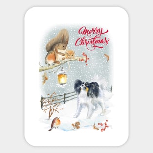 Papillon Merry Christmas Santa Dog Sticker